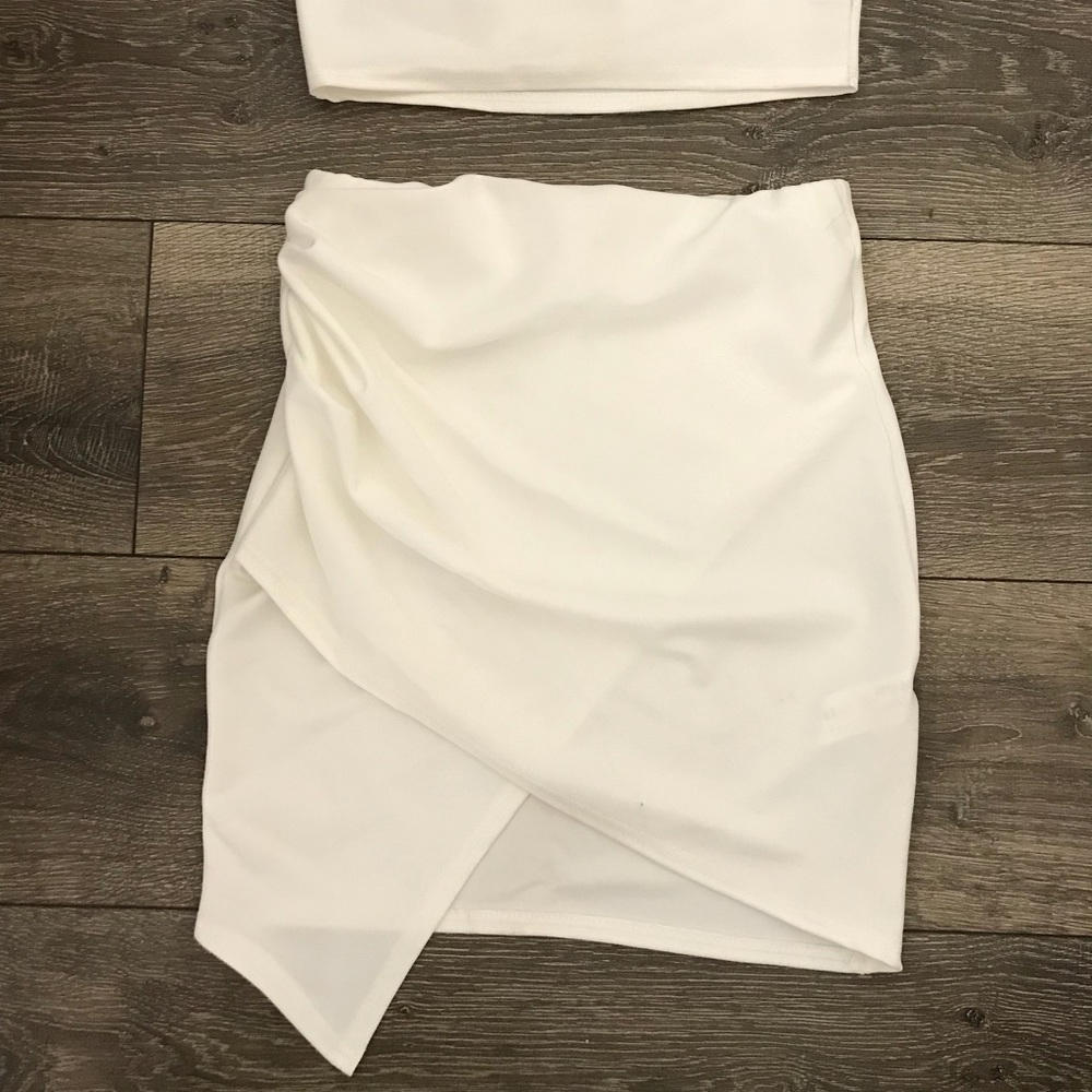 White bandeau & asymmetrical skirt set